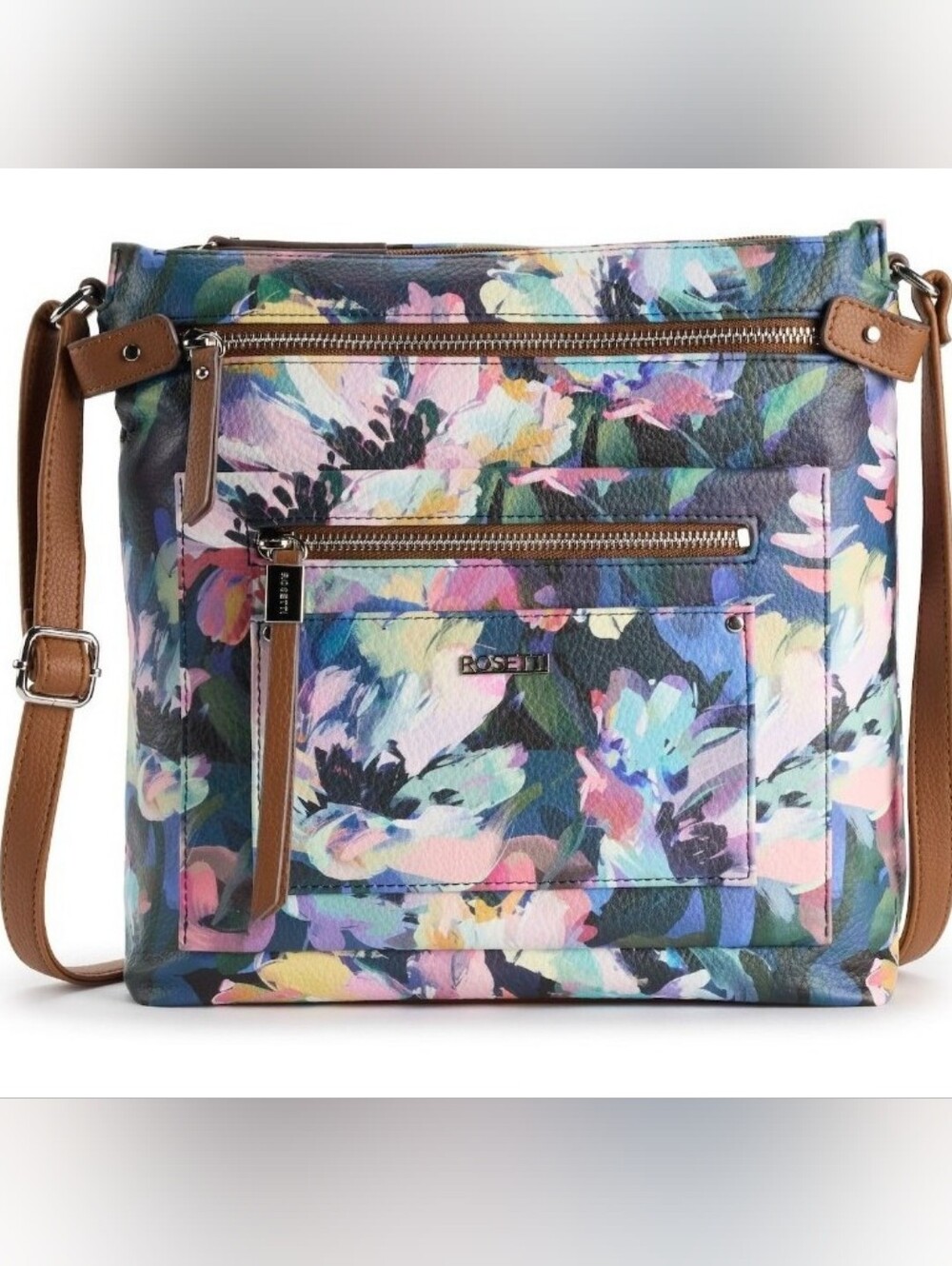 Rosetti Zuma Dark Blue Multi-colored Large Faux Leather Crossbody Hand Bag $69